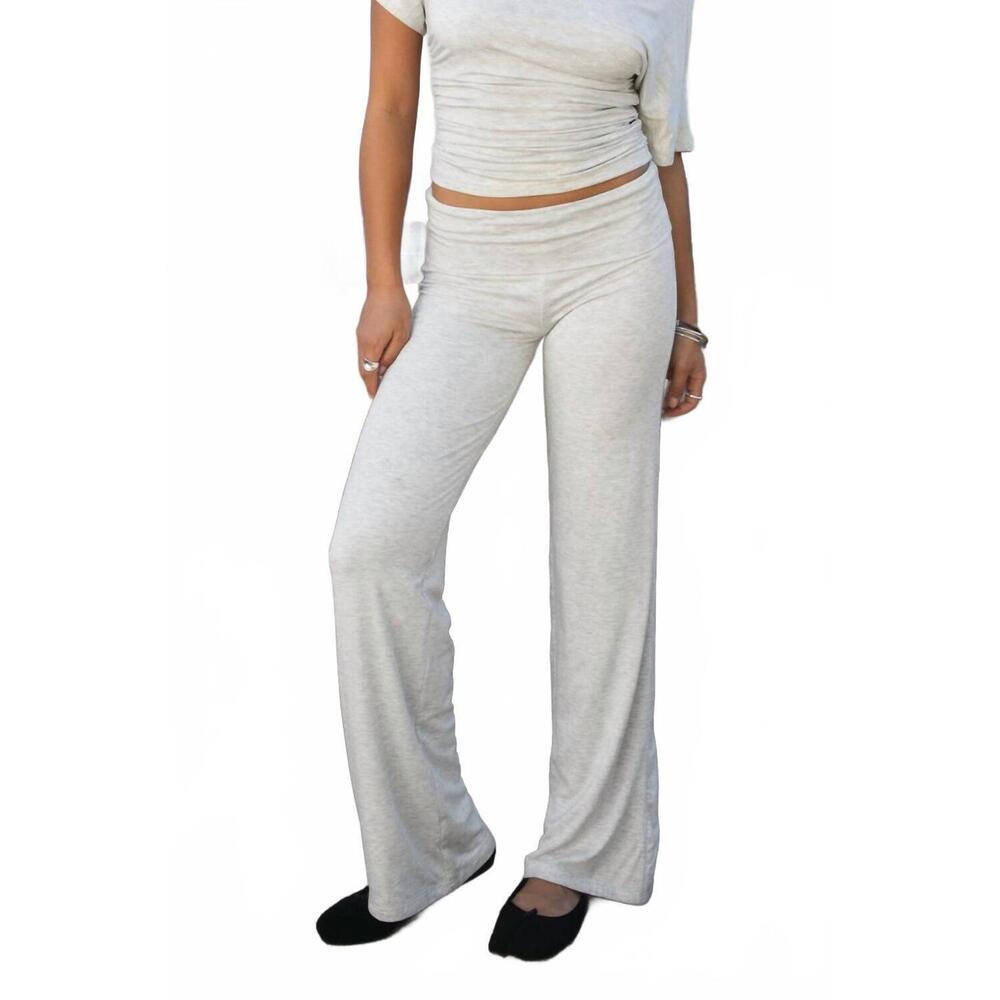 NEW TIC TOC sora fold over flare leggings in heather white - Picture 3 of 3